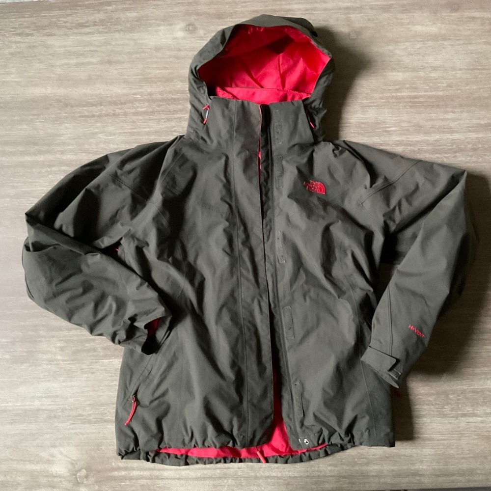 The North‎ Face HyVent Hooded Jacket Green-Grey/Pink Medium Gently Used